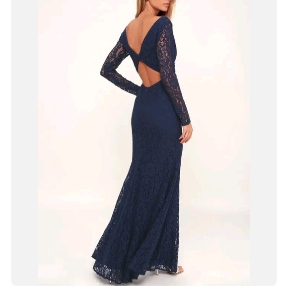 Lulu's Navy Lace Longsleeve Maxi Gown Prom Dress Size XS - Picture 1 of 16